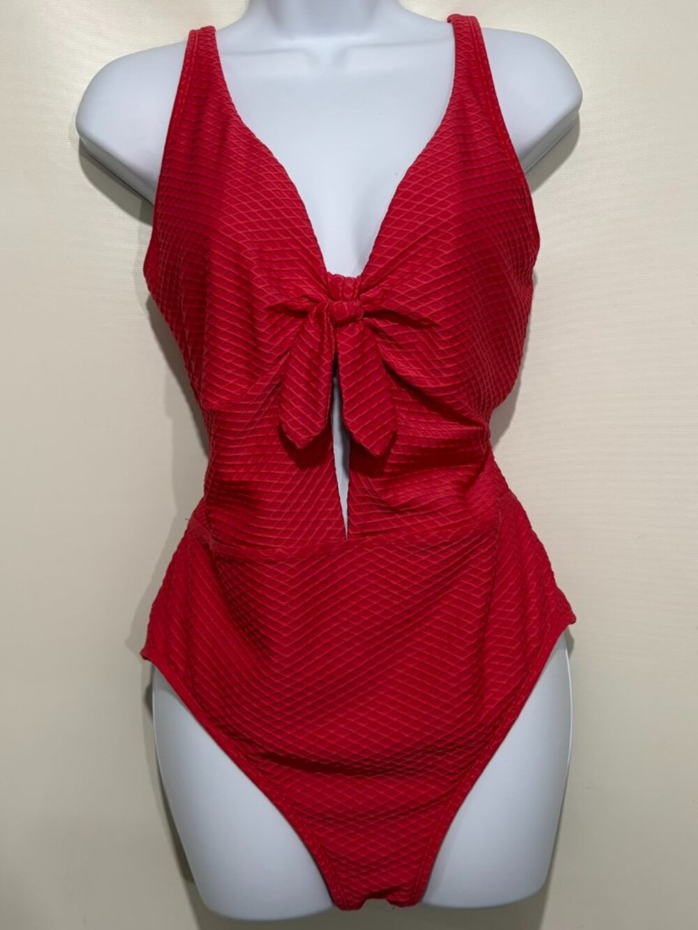 Athena 16 Red Raspberry Textured Bow Front One Piece Bathing Suit Swimsuit